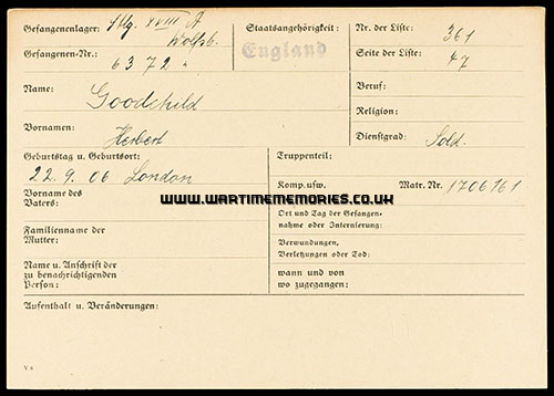 Herbert Goodchild, POW record, Stalag XVIII-A